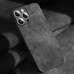 Luxury Matte Vintage Tumbled Leather Soft Phone Case - Suede Shockproof Back Cover - iPhone Air (Black)