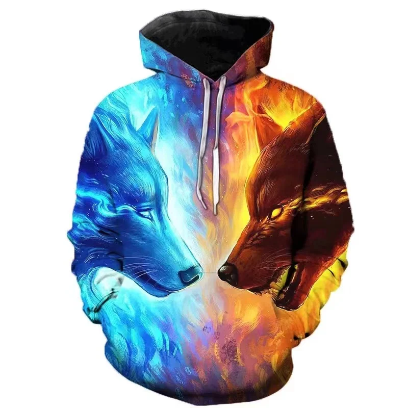 

Autumn Fashion New Lover Wolf Men's Hoodie 3D Wolf Pattern Loose Fall Sweatshirt Men's Street Hoodie Funny Hoodie Brand