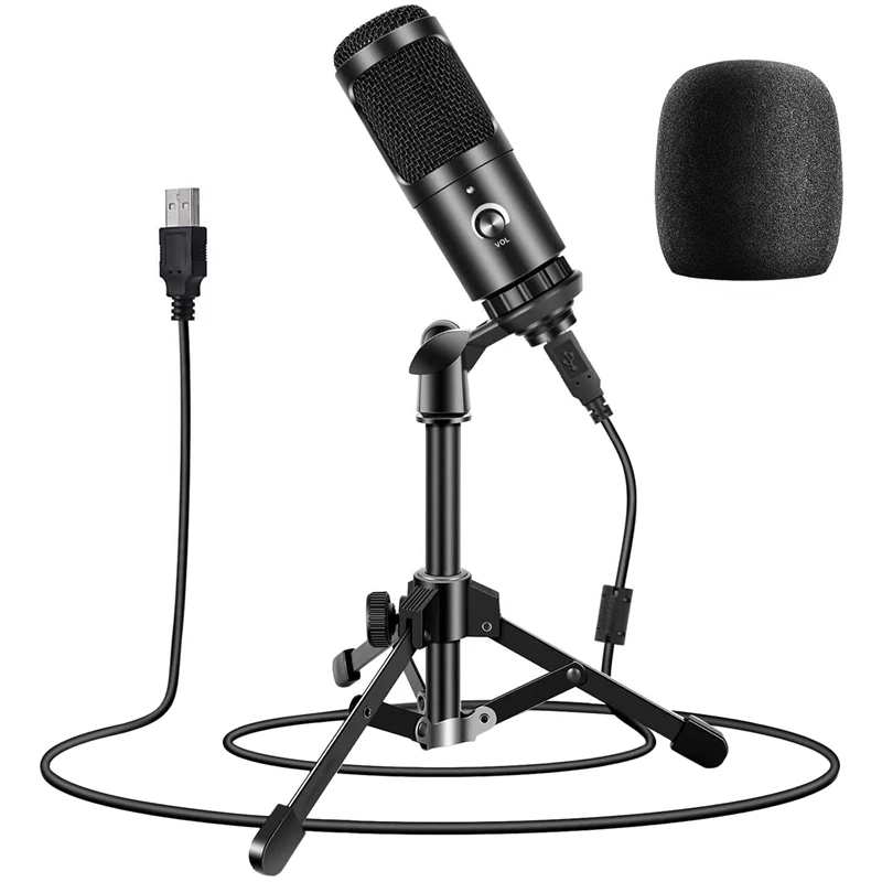 

USB Podcast Microphone, 192KHZ Condenser Mic With Shock Mount+Foam Cap For Streaming, Youtube Videos Vocal Recording