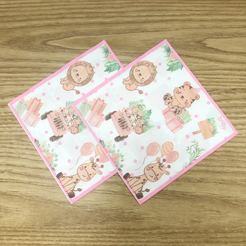 20PCS/Pack 33cm 2-ply New Colorful Printed Napkins Party Paper Placemats Pink Animal Themed Party Decorations
