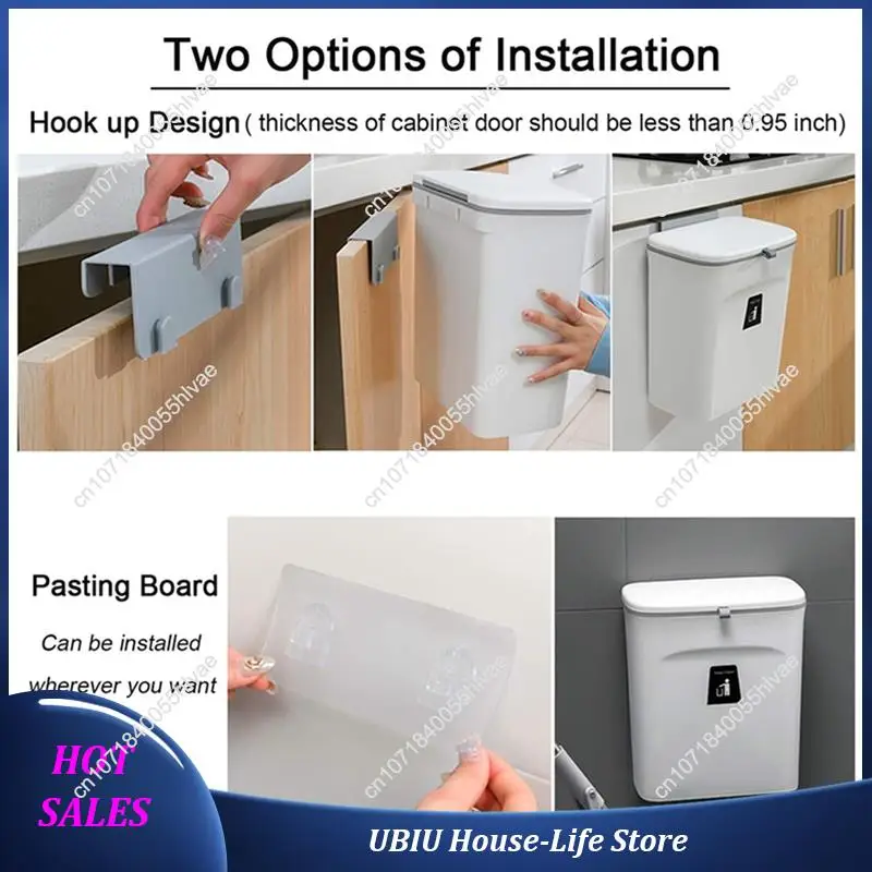 2X Kitchen Compost Bin For Counter Top Or Under Sink,Hanging Small Trash Can With Lid,Mountable Indoor Compost Bucket(C)-Best Se