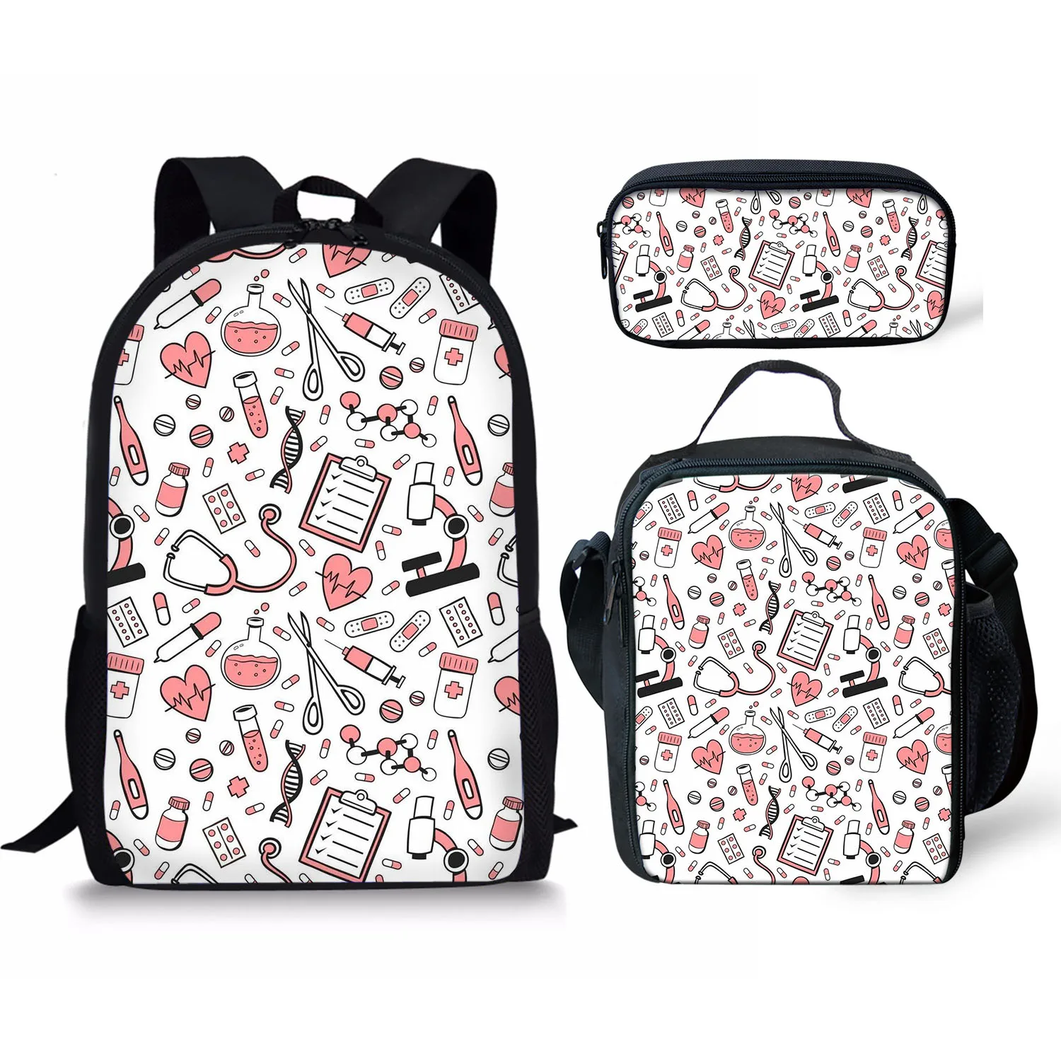 Classic Fashion Funny Nurse 3D Print 3pcs/Set pupil School Bags Laptop Daypack Backpack Lunch bag Pencil Case