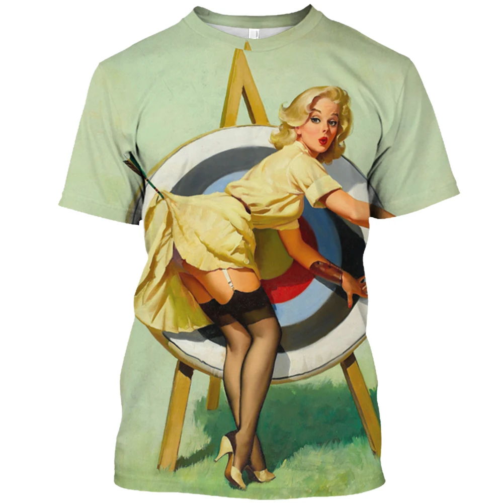 

Sexy Spice Girl HD 3D Harajuku Print Summer Avant-Garde Fashion Trend Men's Street Casual Round Neck Short Sleeve T-shirt Tops