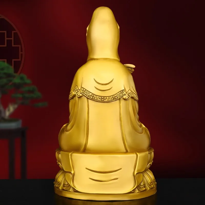 Brass Guanyin Bodhisattva Statue, Willow Branch & Water Vase on Lotus Throne, Buddhist Figurine for Serenity Protection, Home Al