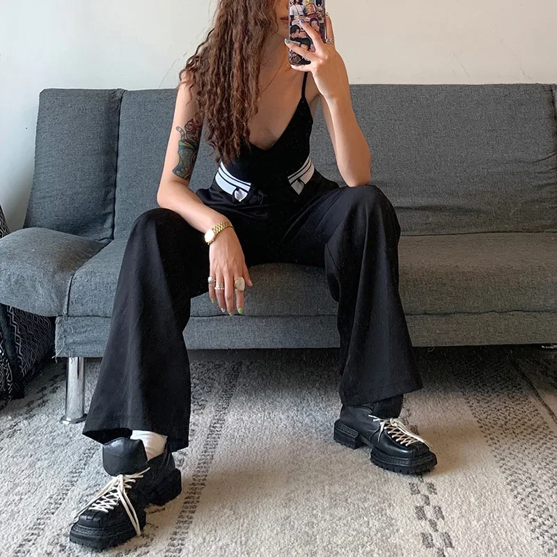 Autumn Women's High-waisted Loose-fitting Wide-leg Pants Design Sense Stripe Stitching Thin Section All-match Casual Trousers