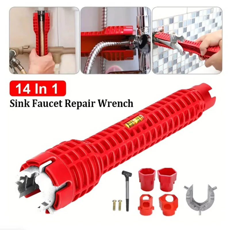 14 In 1 Wrench for Sink Faucet Sanitary Repair Tool with Double-Head Handle Installer Ratchet Tool Set for Bathroom Sink Faucet plumbing tool bathroom hardware accessories bathroom hardware set