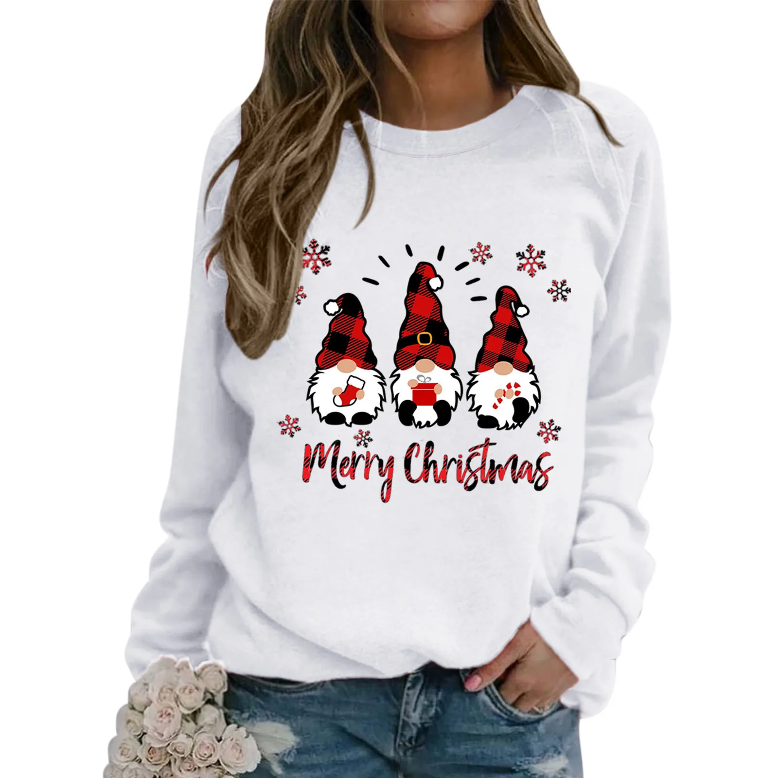 Women Christmas Hoodie Y2k Round Neck Long Sleeve Sweatshirts Autumn Winter Merry Christmas Printed Loose Multicolour Pullover rj45 caps connector sheath cat5e cat6 multicolour tpu boots protective sleeve network connectors ethernet