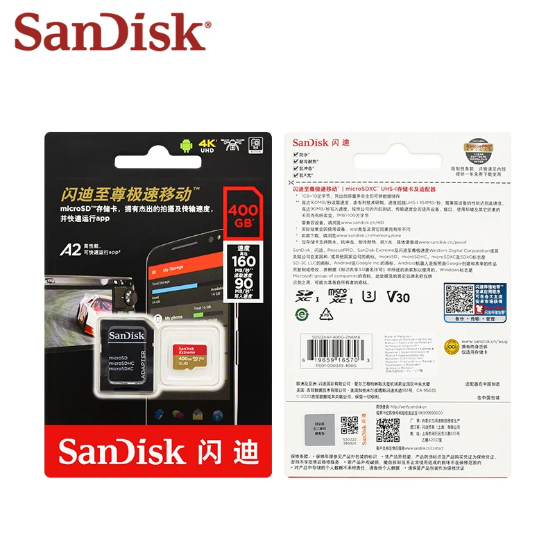 Sandisk-extreme Micro sd Card Cartão de Memória Original tf Flash Card 400gb a2 V30 u3 Navio Livre - Imagem 4