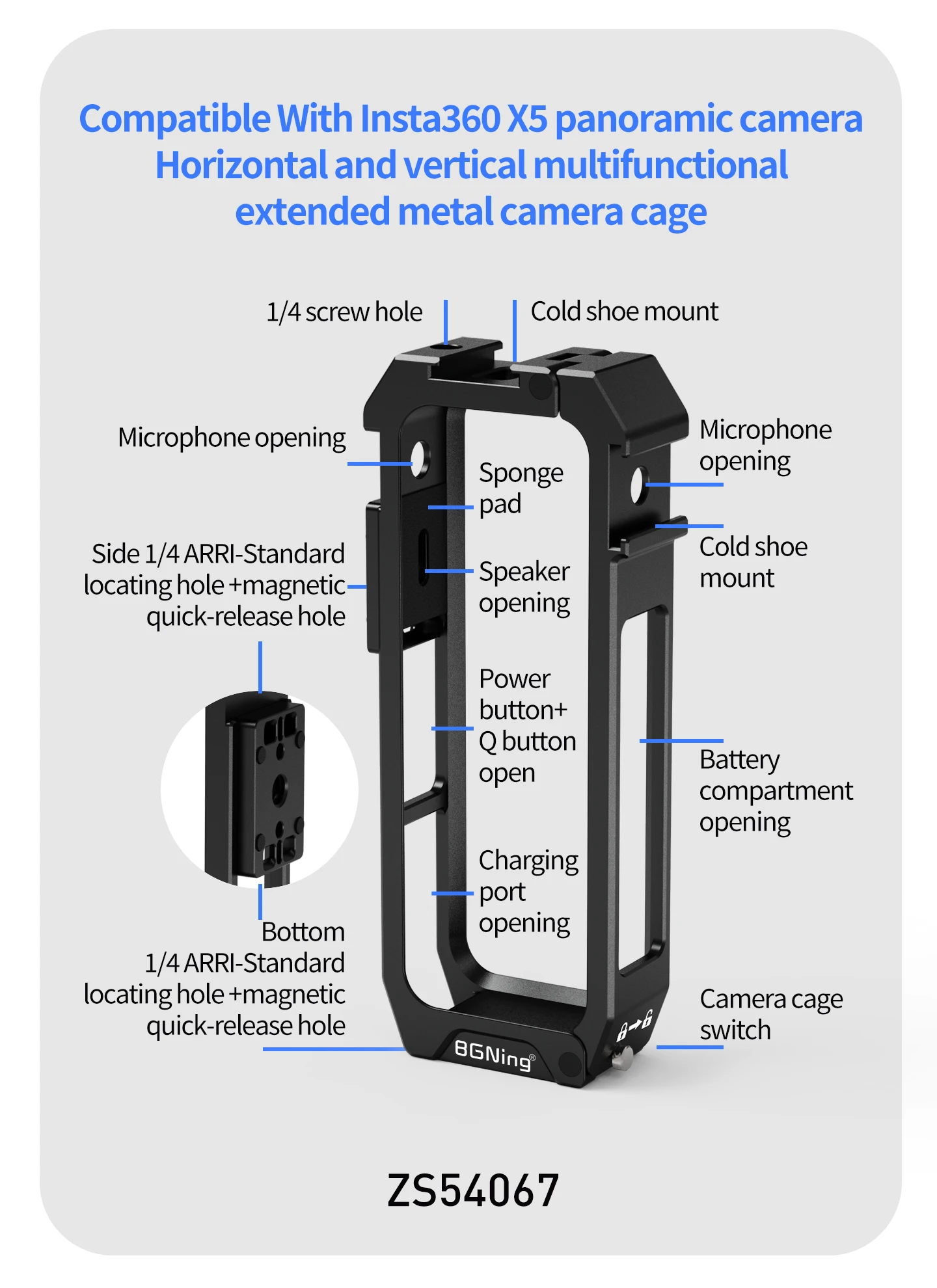 Schützender Metallrahmen für Insta360 X5 Magnethalterung Fast Swap Kamerakäfig Horizontale vertikale Motorrad-Fahrrad-Vlogging-Halterung – Detail 26