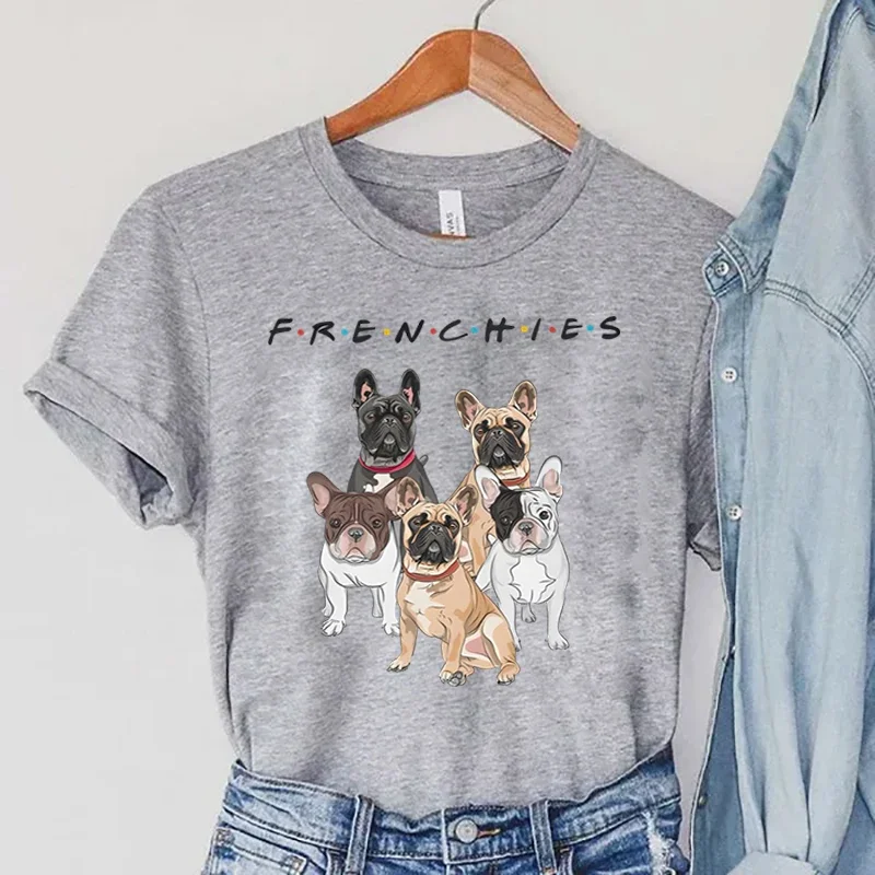 

French Bulldog Graphic T Shirts Harajuku Grunge Clothes 2023 Summer O-neck Top Women Casual Kawaii Cartoon Tees Y2k Streetwear
