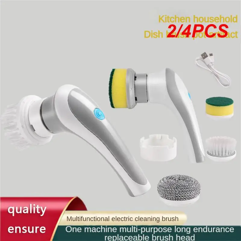 

2/4PCS Cleaning Brush Grey Long-lasting Battery Life Powerful Motor Replaceable Brush Head 360° Rotation