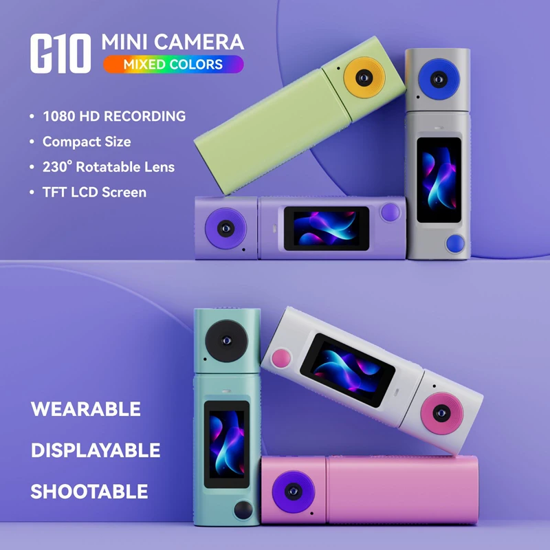 Lenovo G10 HD Mini Thumb Camera with Rotating Lens for Outdoor Digital Video and Photo Capture in Macaron Color Scheme