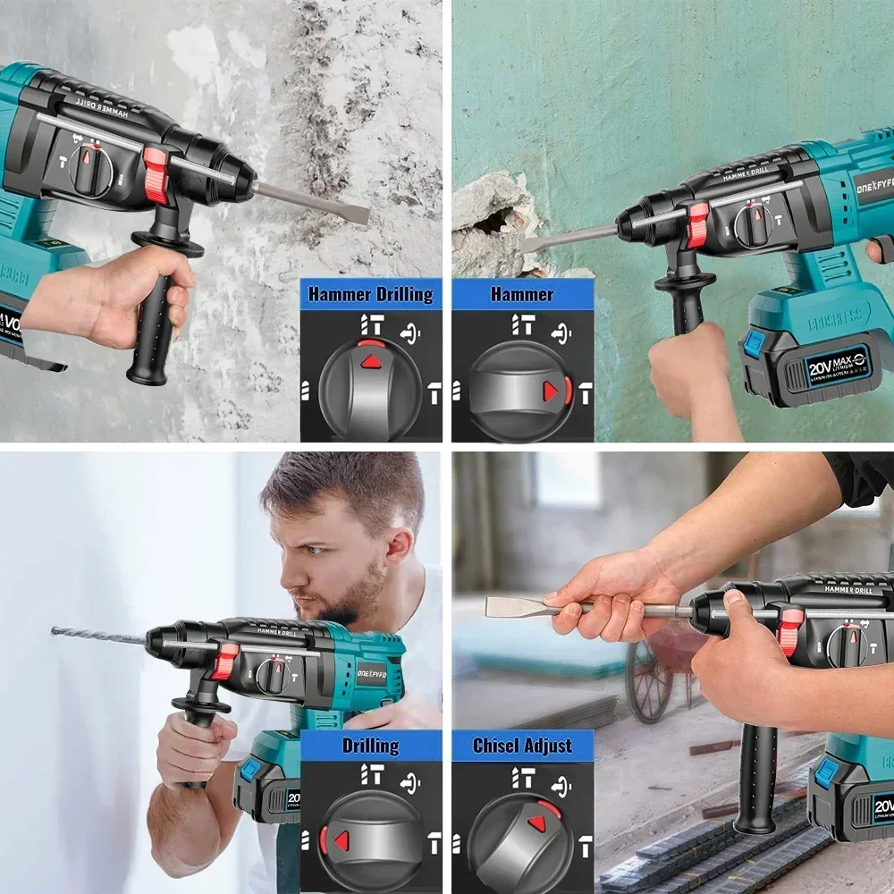 Cordless Electric Drill Rotary Hammer Drill Demolition Rechargeable Hammer Power Tool for Makita 18V Battery (No Battery) 6