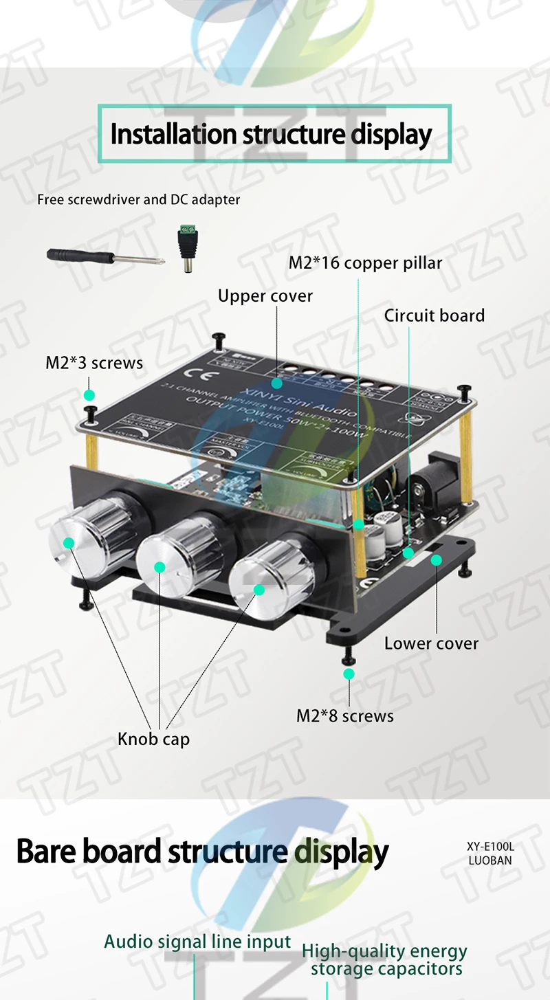 XY-E100H XY-E100L 2.1-Kanal Bluetooth-Audioverstärker-Modul 50W+50W+100W Subwoofer mit hoher Klangtreue und Klangqualität – Detail 11