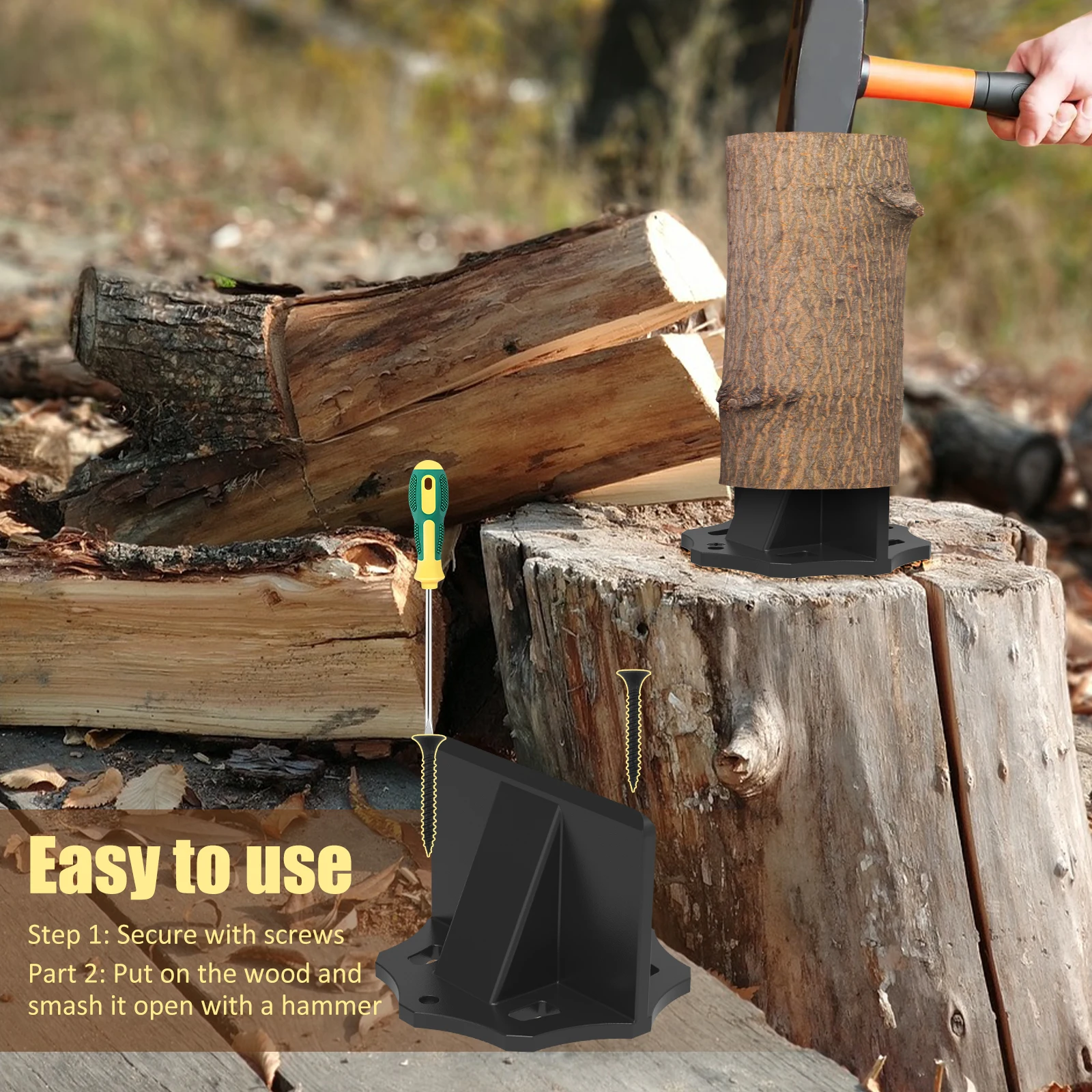 Wood Splitter Portable Kindling Log Splitting Tool with Wedge Manual Log Splitter Firewood Cutter Splits Firewood Safely 7/10m