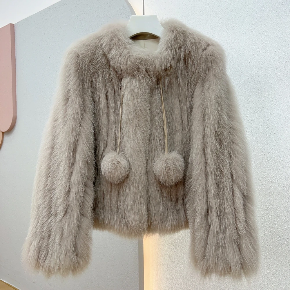 

Женское Свободное пальто из натурального меха лисы, теплая Толстая зимняя куртка с тканевой полосой, модная уличная одежда, 2023