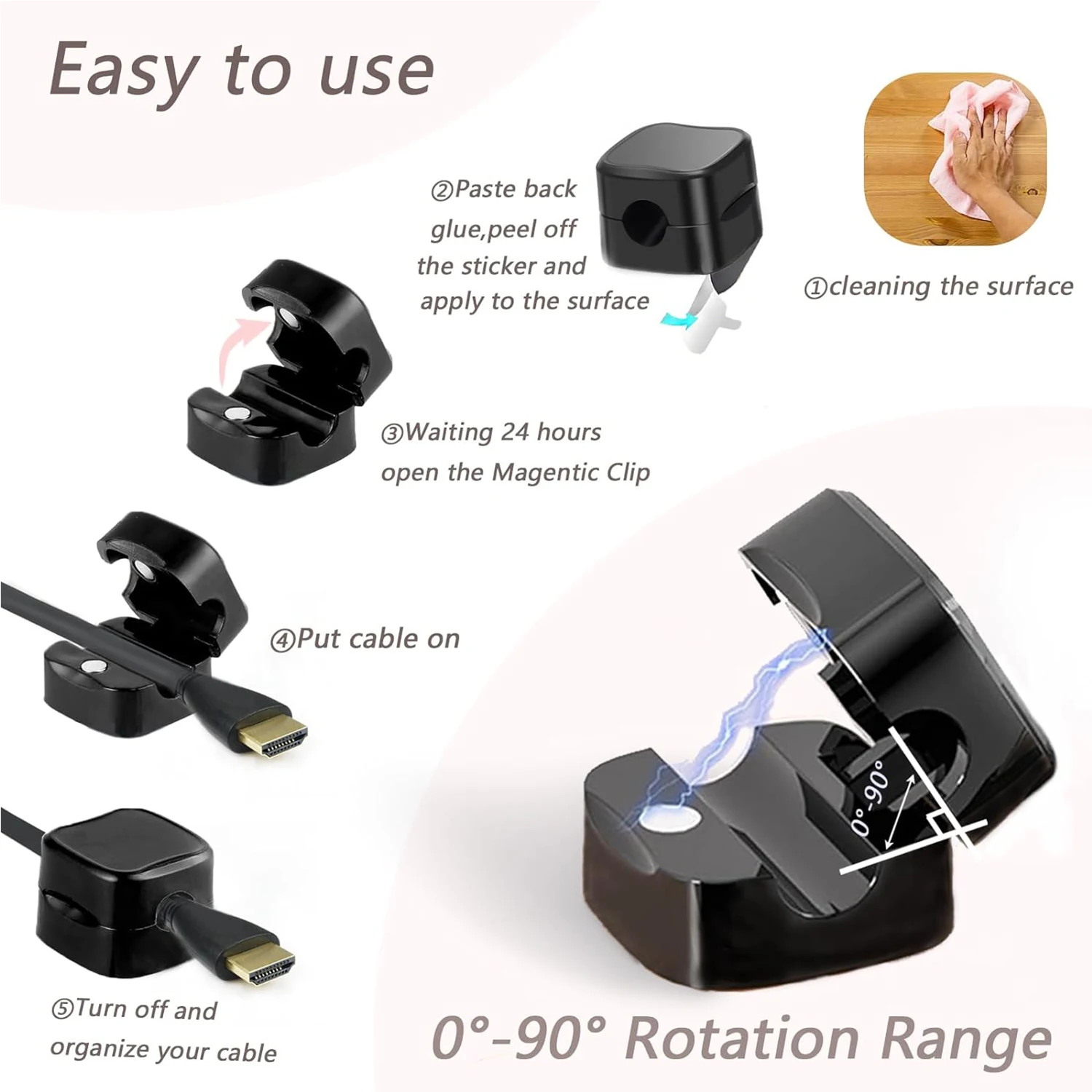 Magnetic Cable Clip Organizer Self-Adhesive Cord Holder Anti-Slip Desktop Cable Management Hidden Charging Support 6/18pcs cable organizer desk organizer storage organizer