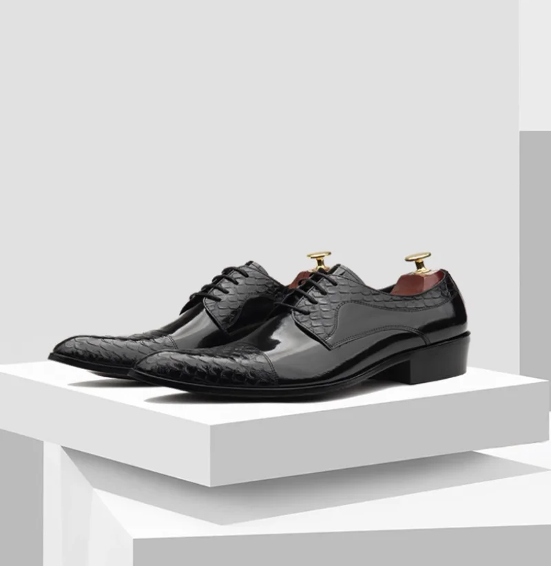 Sonderpreis Lackleder Mode geprägtes Fischschuppenmuster spitzer Kopf Business Casual formelle Schnürschuhe aus Leder für M – Detail 11