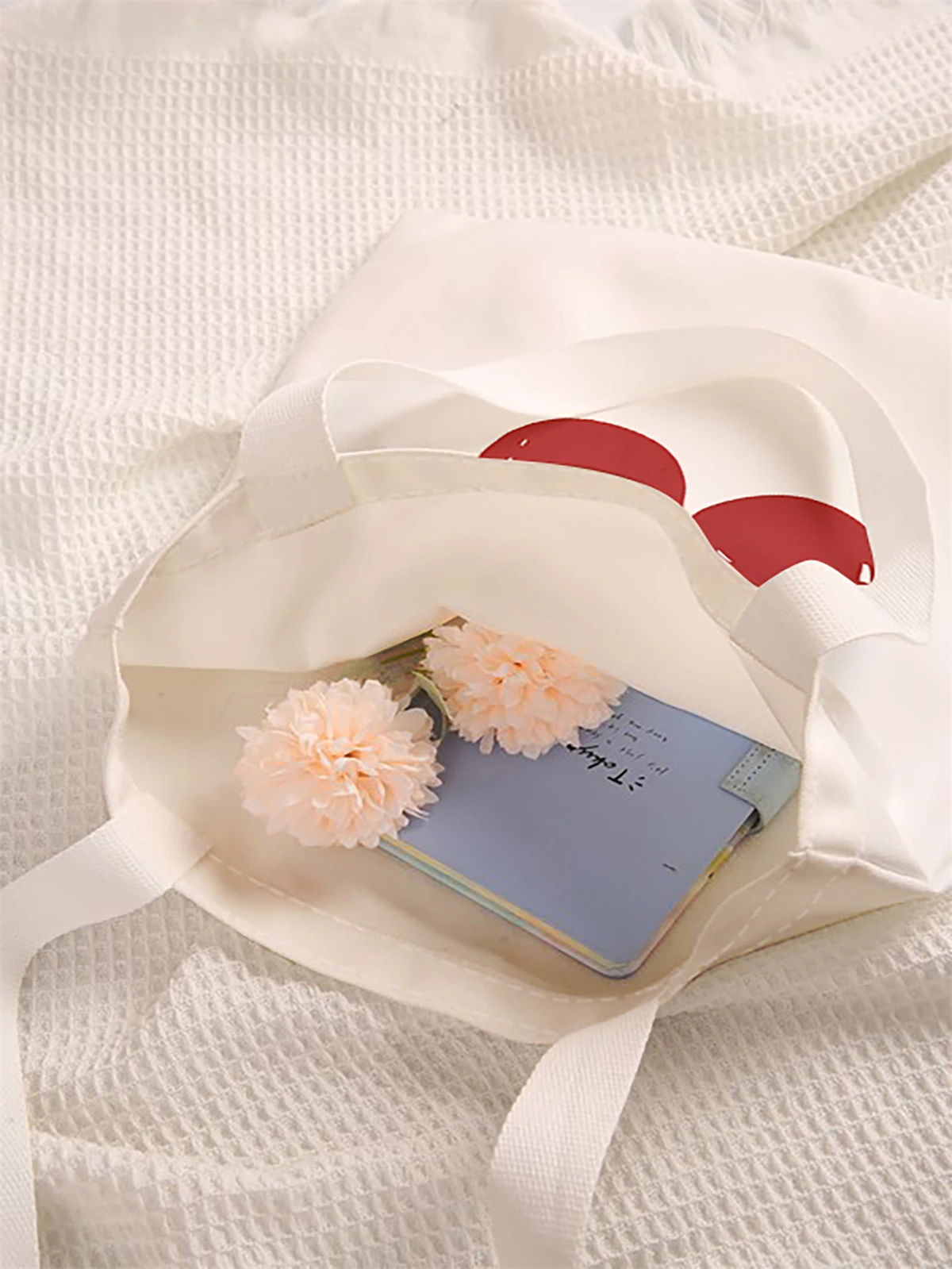 Cherry pattern printed casual handbag, reusable fashionable backpack, multifunctional handbag, canvas shopping bag