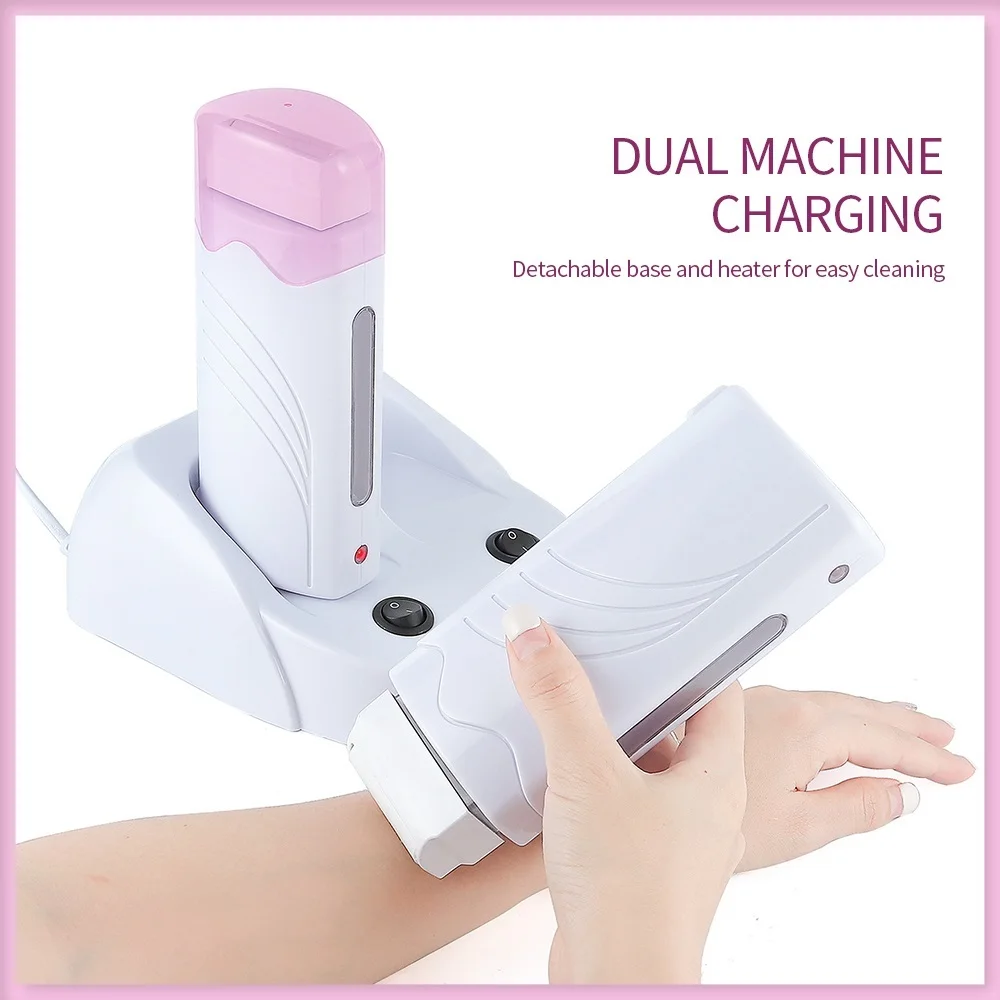 Dual Base Electric Wax Heater Set Double Base Depilatory Heater Hair Removal Waxing Warmer Roll on Wax Heater Roller Epilator