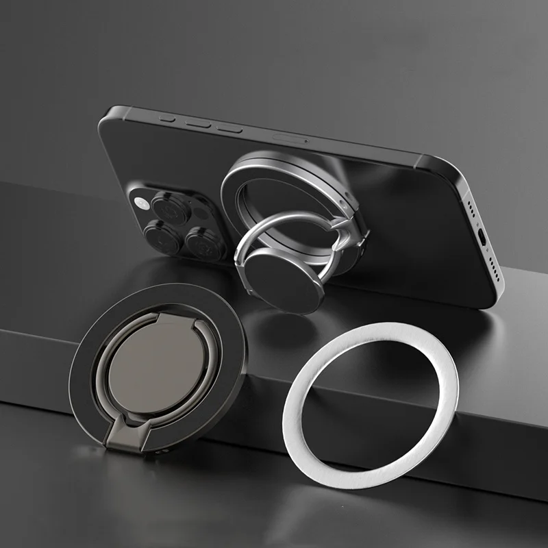 Universal Double-Sided Magnetic Car Stand & Finger Ring Holder with Hand Strap