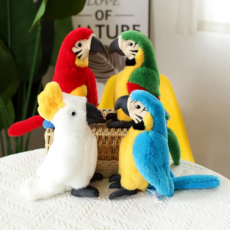ZU 25cm Lovely Birds Soft Parrot Plush Toy Stuffed Animals Cockatoo Scarlet Macaw Cute Gift For Girl Boy 3