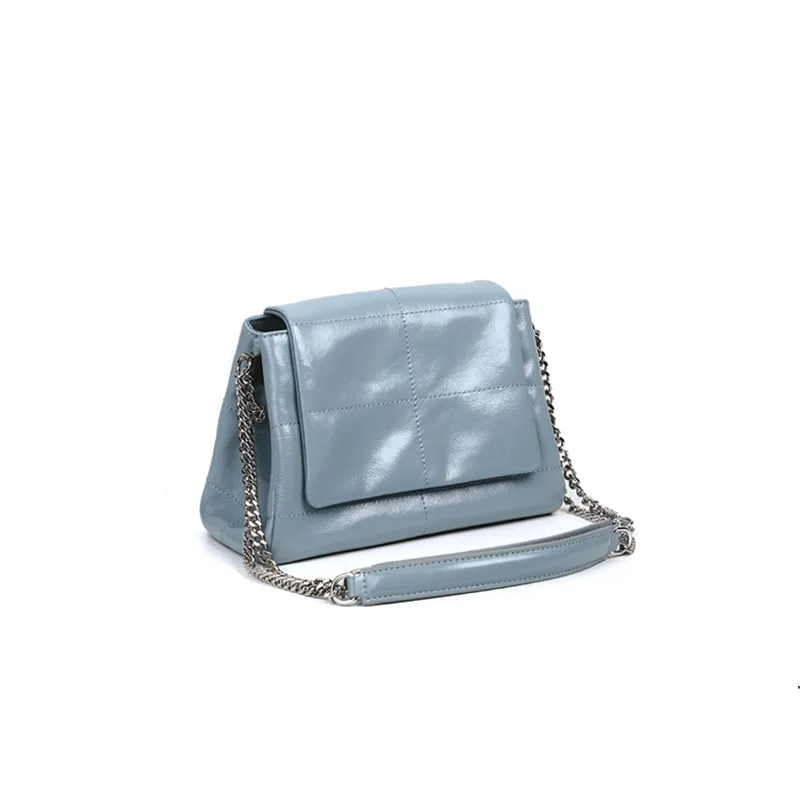 

New Fashion Genuine Leather Oil Wax Leather All-match Sewing Thread Concise Chain Bag Shoulder Bag Crossbody Bag Office Daily