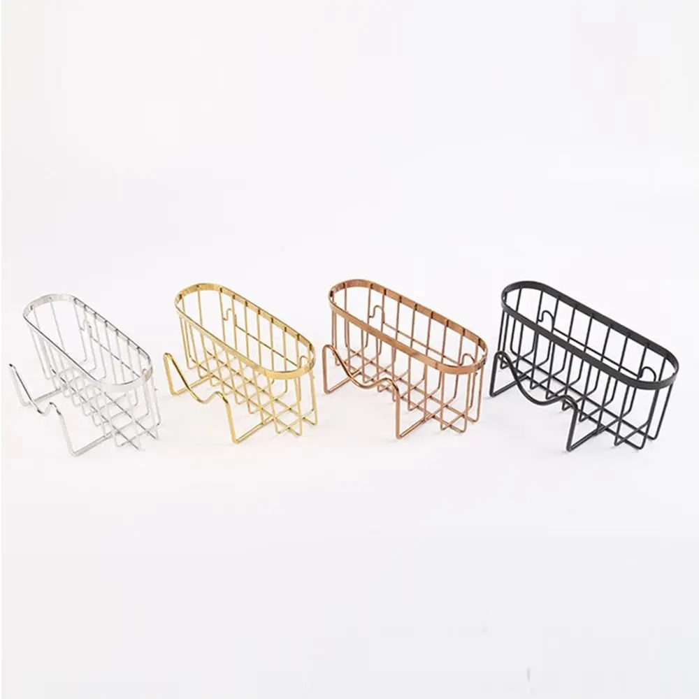 Suction Cups Sponge Drainer Rack Rustproof with Hook Stainless Steel Sponge Holder Space-Saving Hollowed Kitchen Sink Organizer