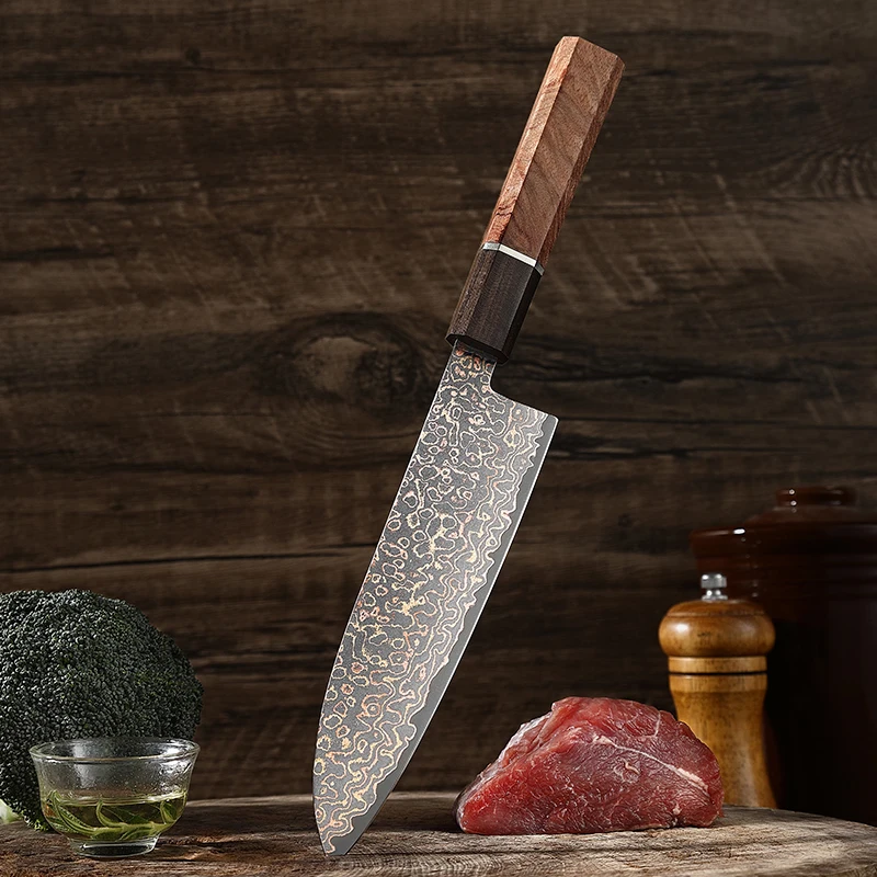 Couteau De Cuisine Japonais Santoku Damassé - Acier Inoxydable Tranchant Professionnel - Pour Cuisine Maison Ou Restaurant