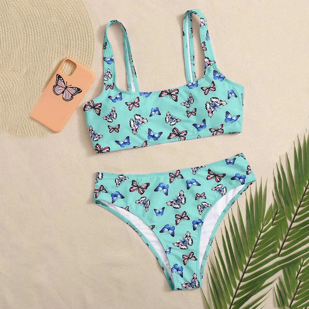 Tomboy Swimsuit Swimwear Bikini Print Waist Two Women Pieces Bathing