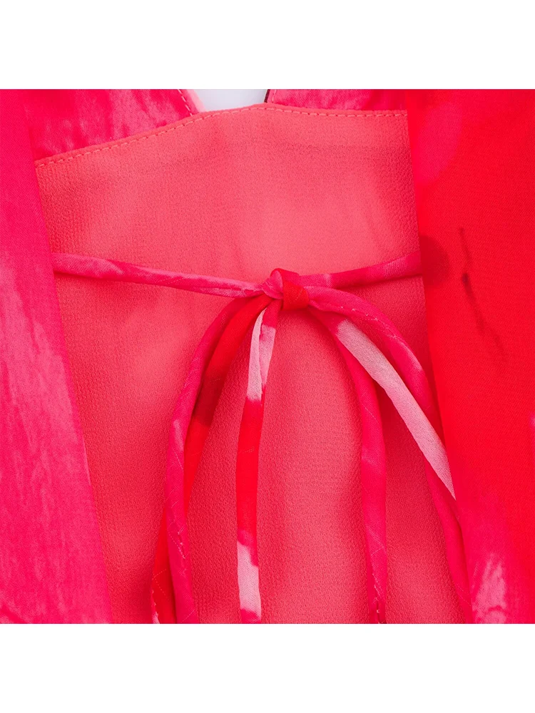 TFMLN Summer Women Romantic Scarf Midi Dress Female Sexy V Neck Backless Slim Printed Sling Dress Fashion Elegant Vacation