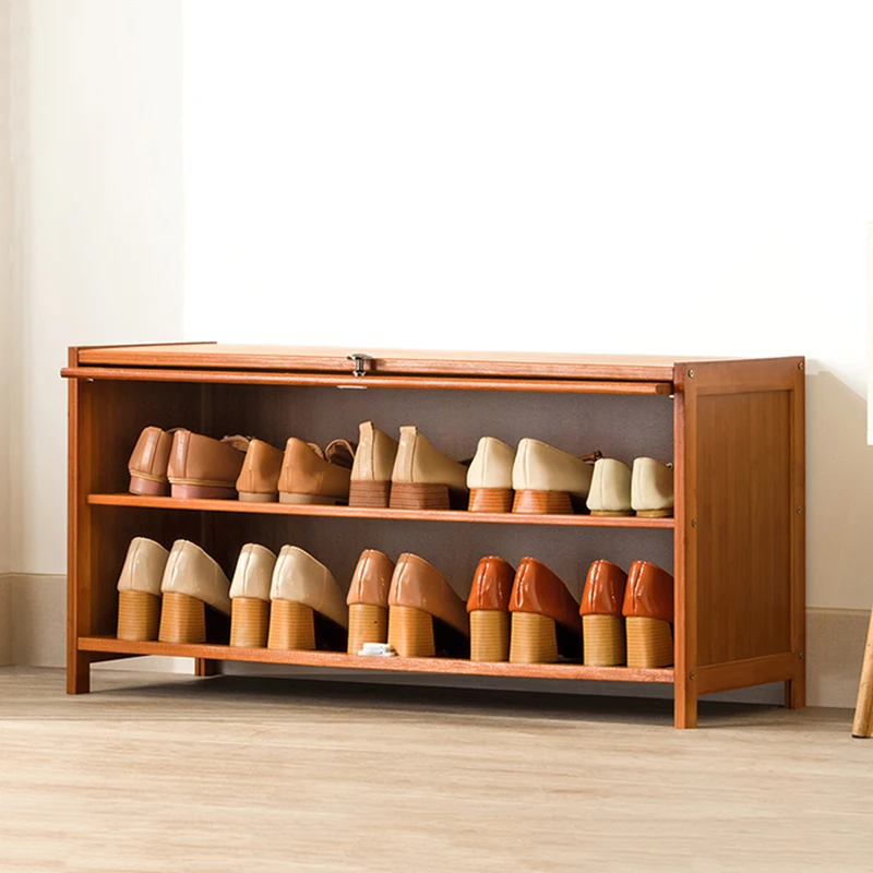 Scarpiera Con Cassetto Nascosto E Seduta Imbottita PETKABOO - Panca Da Ingresso In Bambù, 100 Cm, Beige