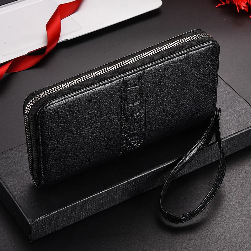 Men's Wallets Long Quality PU Leather Wallet Men Zipper Coin Pocket Purse Youth Business Clutch Phone Bag