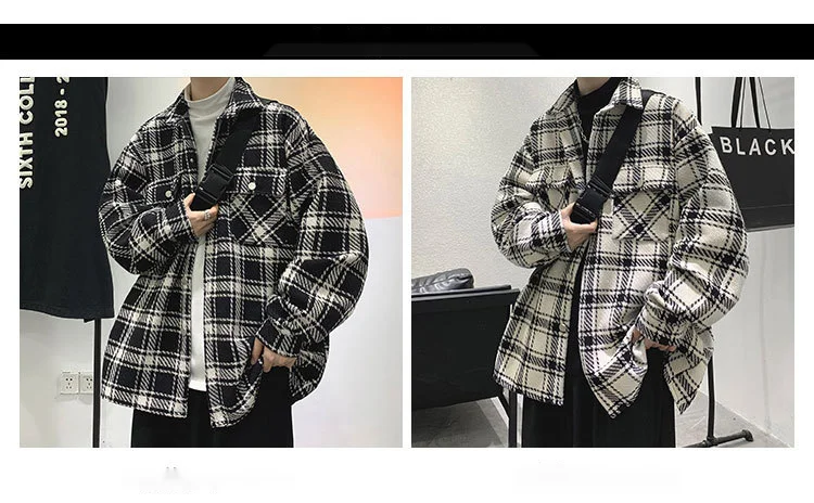Woolen plaid jacket for men's versatile loose top, youth Korean trendy jacket_voghion.com