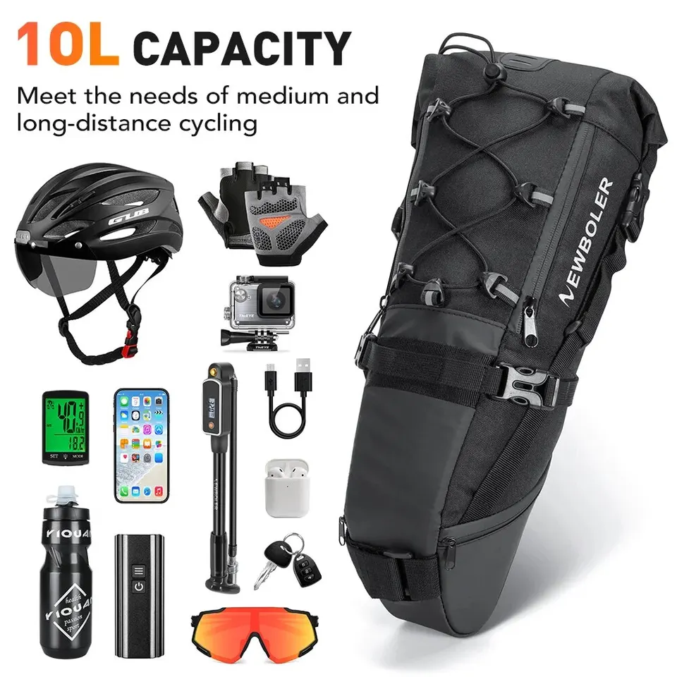 Borsa da bicicletta NEWBOLER borsa da telaio per tubo anteriore superiore antipioggia borsa per bicicletta da strada MTB di grande capacà accessori per bici neri  18