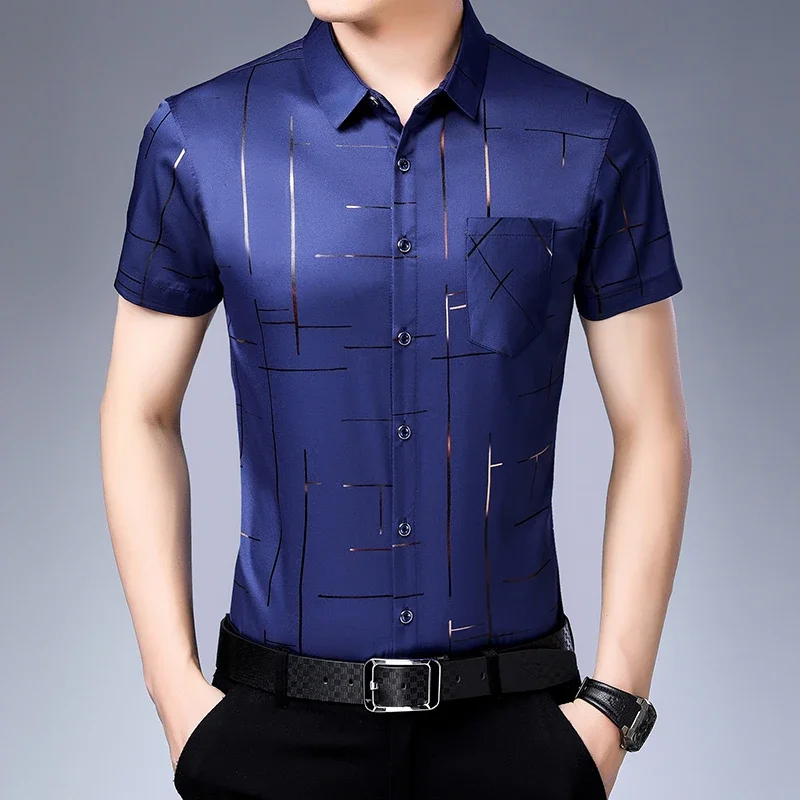 New Men's Business Casual Short Sleeved Shirt No Iron and Wrinkle Resistant Top 2