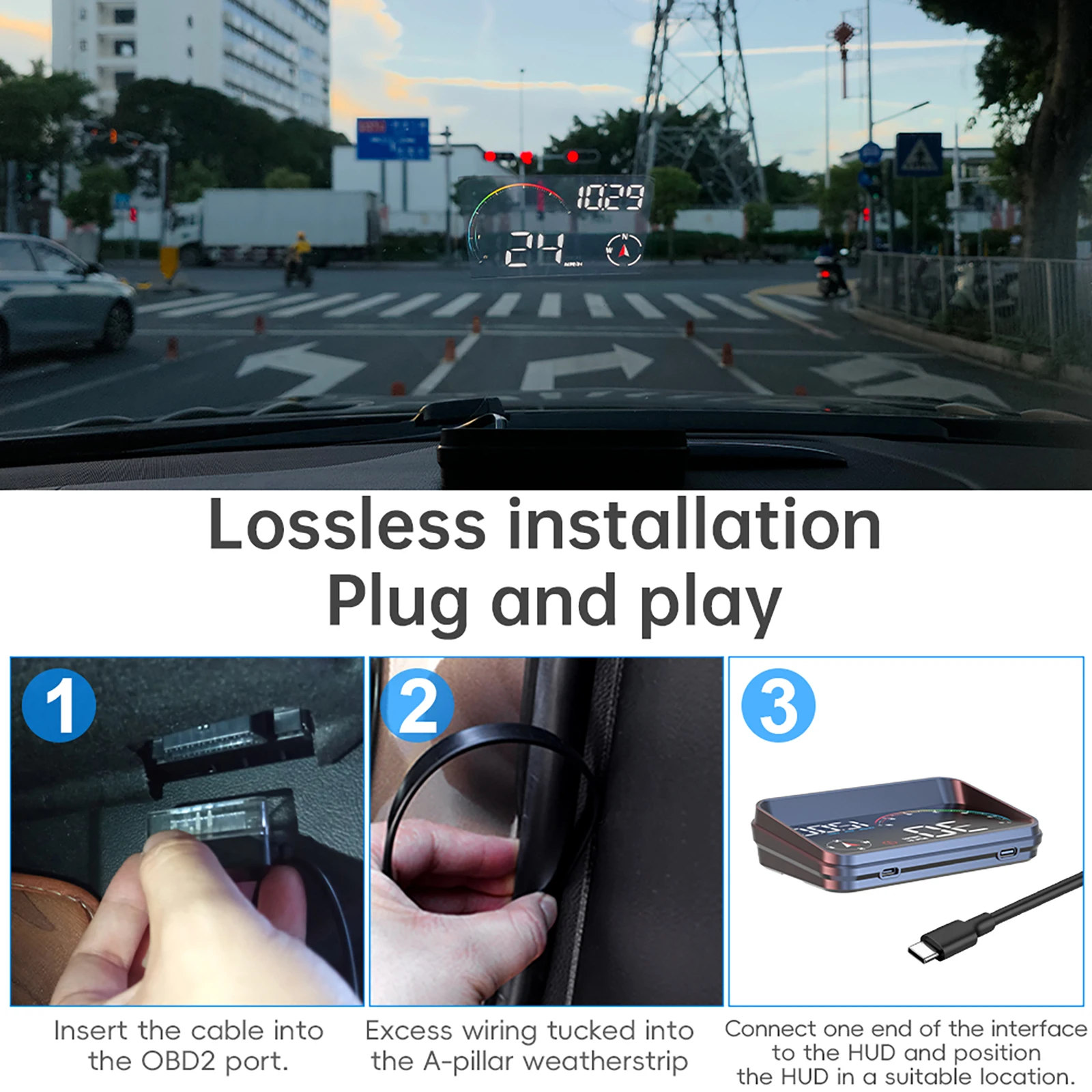 M24 차량용 HUD 헤드업 디스플레이 OBD+GPS 듀얼 시스템 온보드 컴퓨터 (디스플레이 속도계, 수온, 연료 소비량 포함)