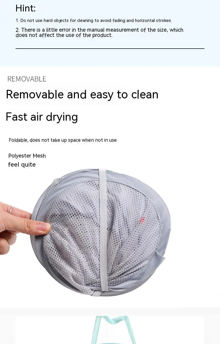 Description Picture 5 of itemDirty Clothes Storage Bag Basket Frame Bucket Foldable Mesh Laundry Bathroom Wall Hanging Household Clothing Organizer with Hook