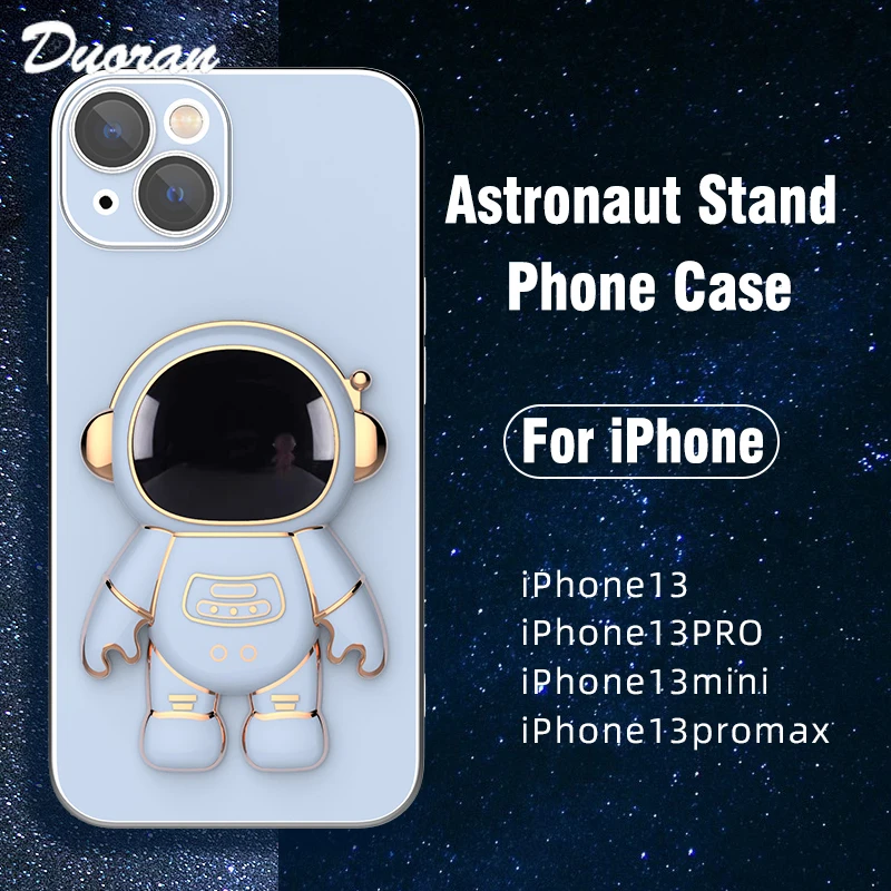 Luxus Plating Astronaut Stand Telefon Fall Für iPhone 11 12 13 Pro Max Mini XS X XR 6 6S 7 8 Plus SE 2020 2022 Weiche Prote_voghion.com