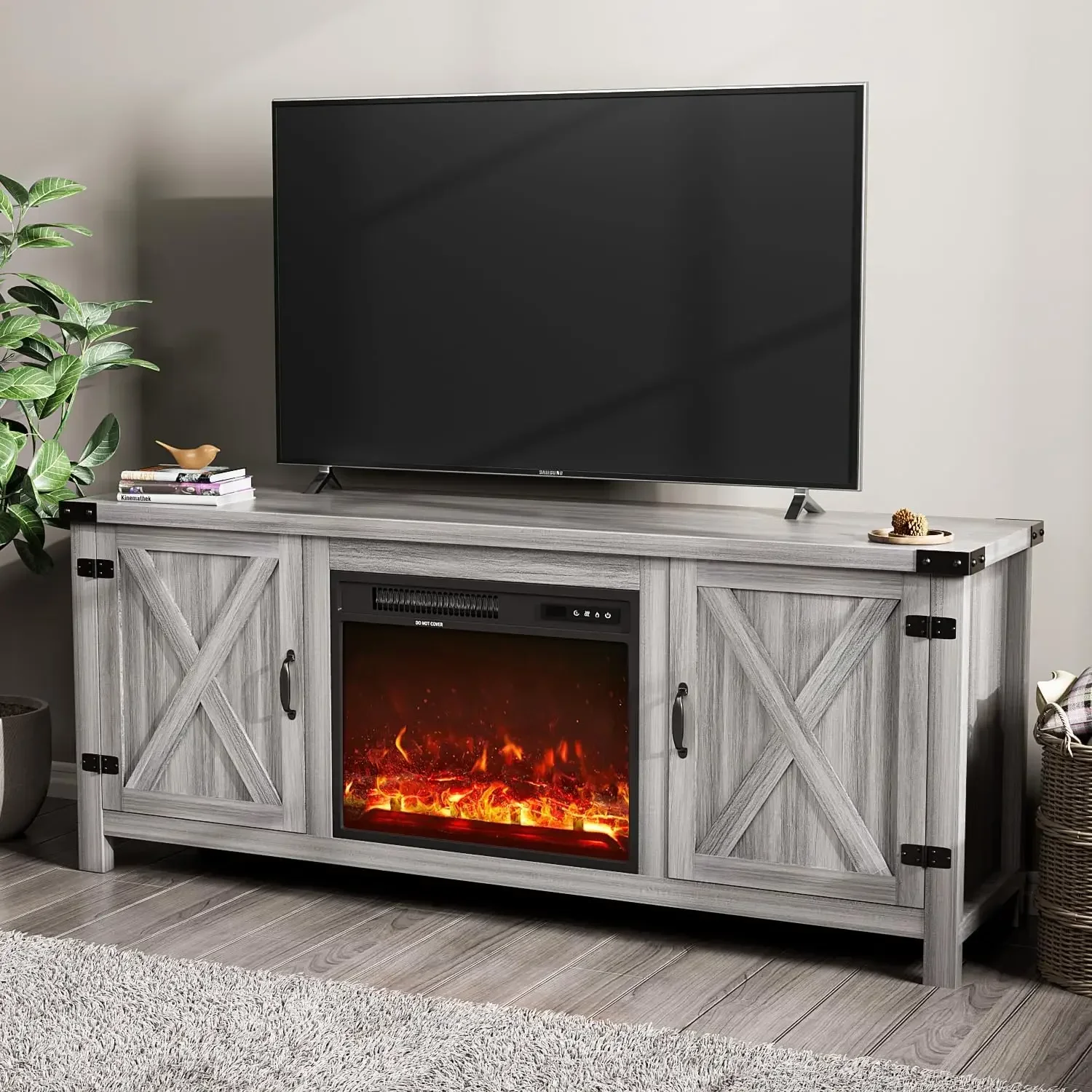 

Fireplace TV Stand with Two Doors and Storage Cabinets for Televisions up to 65+ Inch,Media Furniture for Living Room,58 Inch