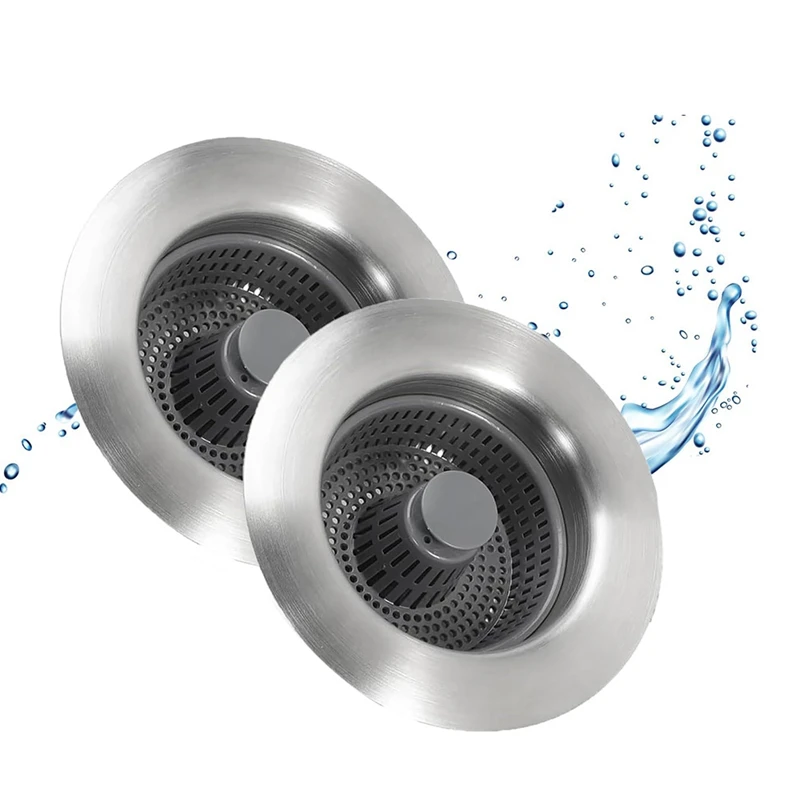 

2PCS 3-In-1 Stainless Steel Sink Aid Kitchen Sink Drain Strainer, Stainless Steel