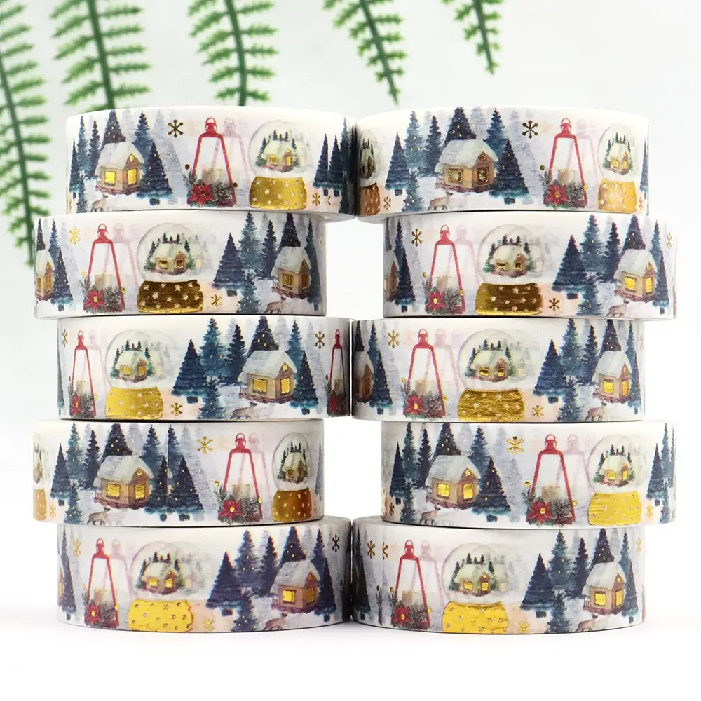 

10pcs/lot 15mm*10M Gold Foil Christmas Tree and Snows Washi Tape Scrapbook Paper Masking Adhesive Merry Christmas Washi Tape