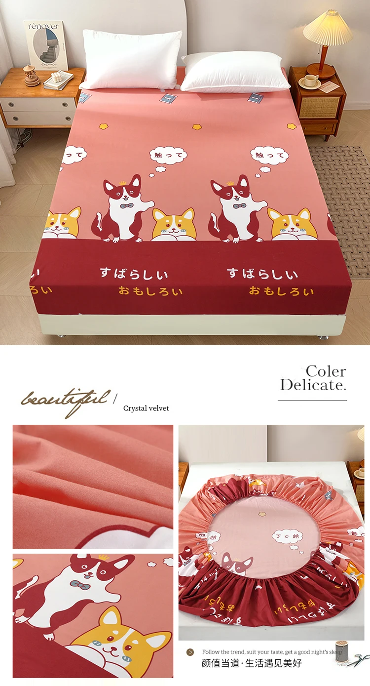 Description Picture 6 of itemCartoon Bed Cover(No pillowcases)for Child Adult Mattress Sheet All-around Elastic Rubber Band Fitted Sheet Home Decor Bed Sheet