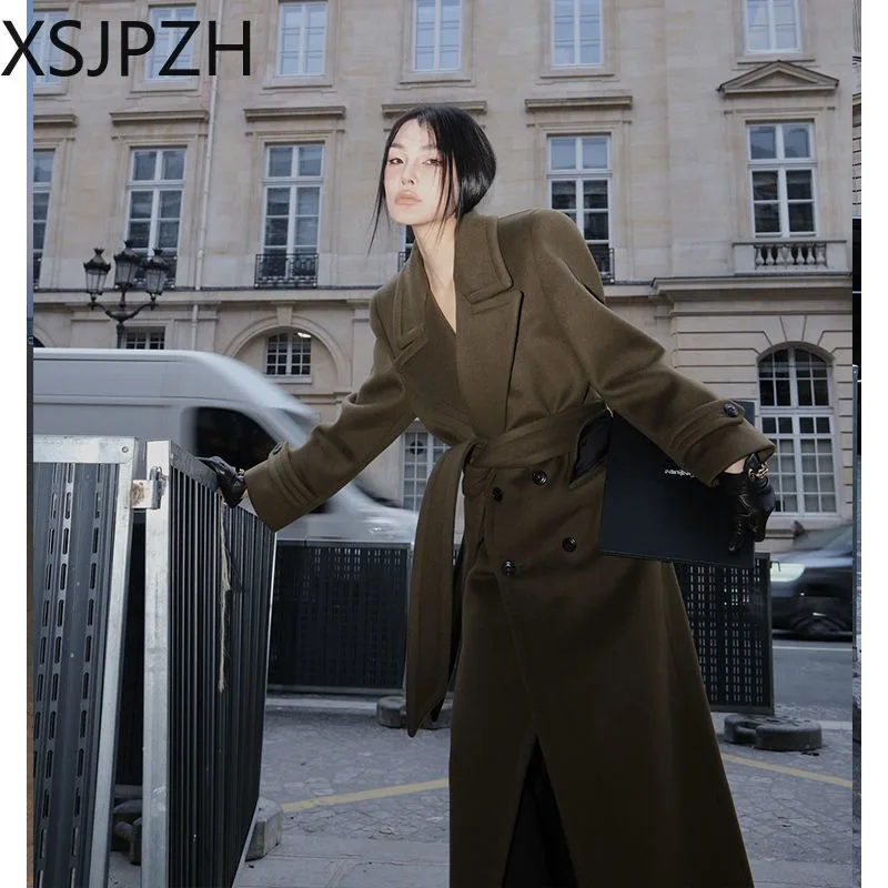 

XSJPZH Thicken Warm Fashion Cashmere Coat Cloak Ankle Length Lengthened High End Brand X-long Tall Women Maxi Woolen Overcoat