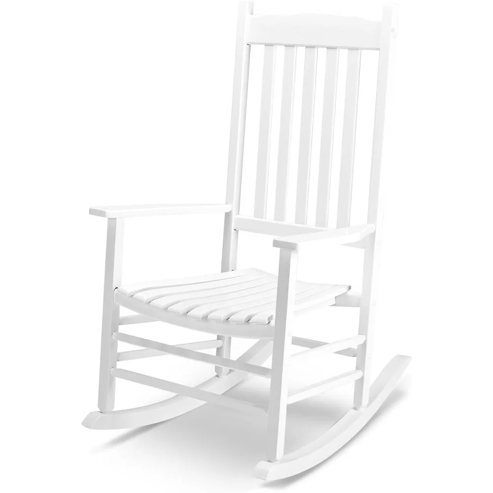 Outdoor Rocking Chair, Solid Wood High Back Rocker, All Weather Lounge Chair for Porch Patio Fire Pit Garden Backyard