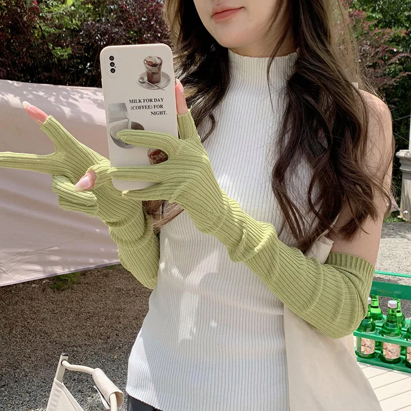 

Korean Style Solid Color Knitted Wool Half Finger Gloves Women's Autumn and Winter Open Finger Touch Screen Arm Guard Outdoor Pl