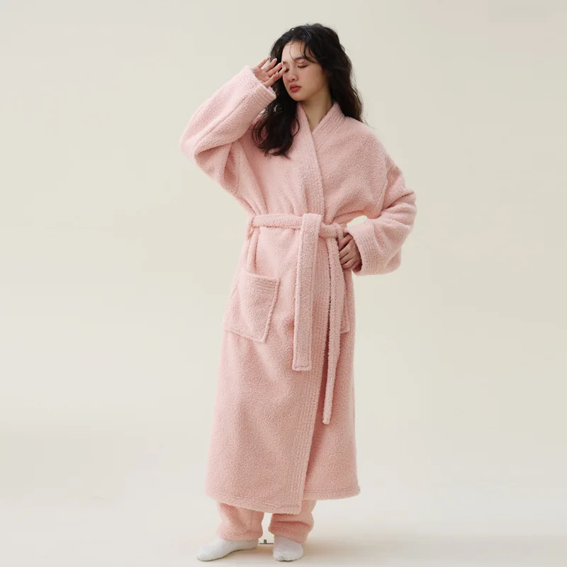 

Winter New Style Coral Velvet Thickened Beautiful Velvet Men's And Women's Nightgown Extended Bathrobe Couple Pajamas Sets