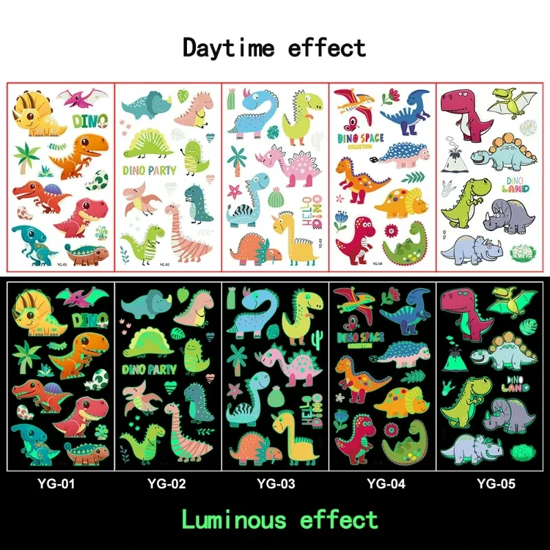 Luminous Tattoo Stickers Temporary Colorful Animal Mermaid Dinosaur Unicorn Space Cute Tattoo Stickers Children's Body 5pcs/Set 2