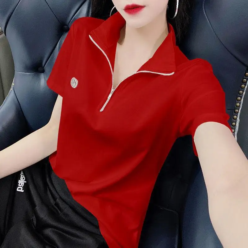 Fashion Solid Color Spliced Loose Zipper Korean Blouse Female Clothing 2023 Summer New Casual Pullovers All-match Commute Shirt