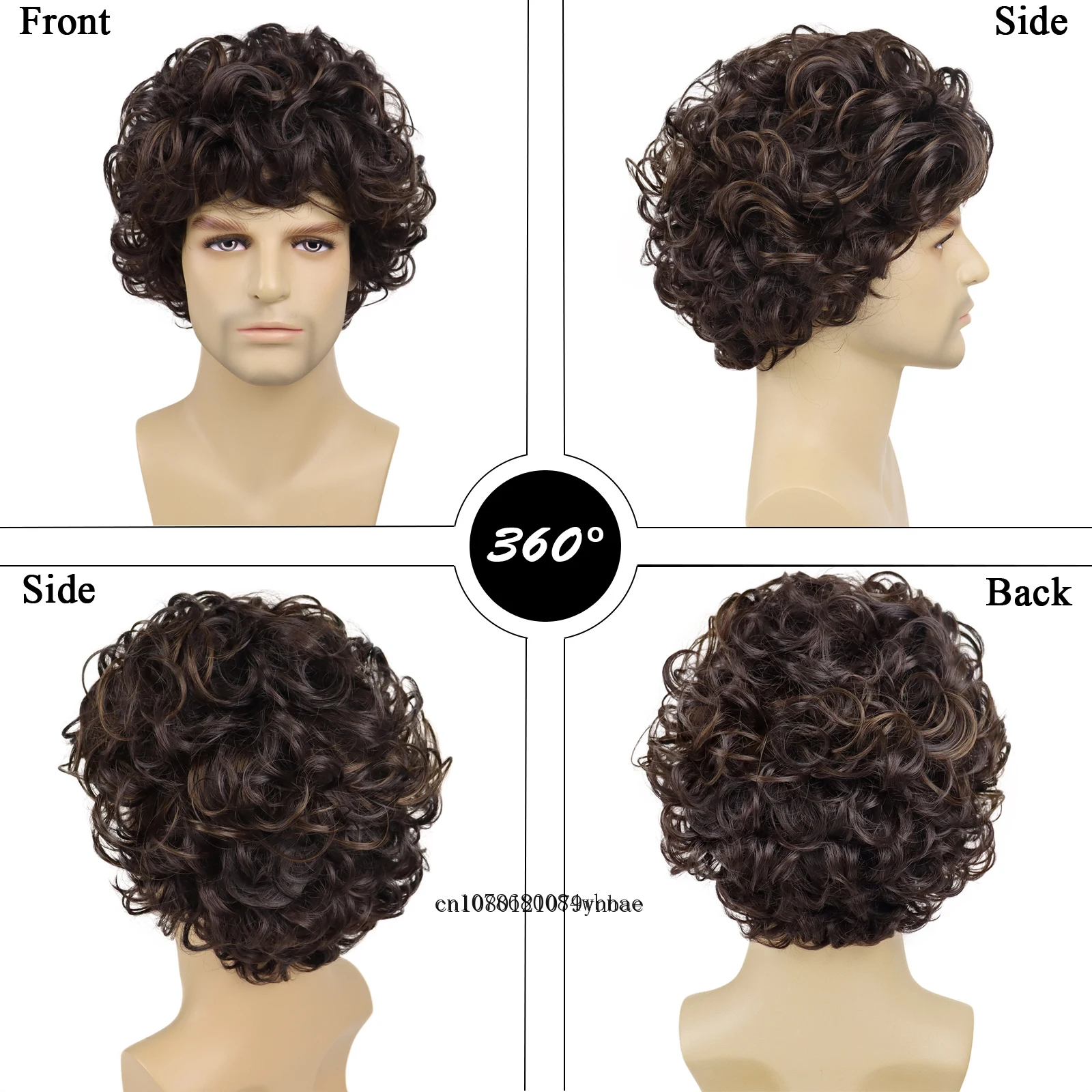Trendy Short Curly Wigs Synthetic Fiber for Men Mix Brown Color Hair Replacement Wig Natural Hairstyles Daily Costume Cosplay